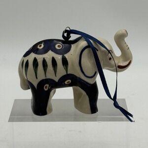Wiza Polish Pottery Elephant Ornament Peacock Pattern Boleslawiec Hand Made